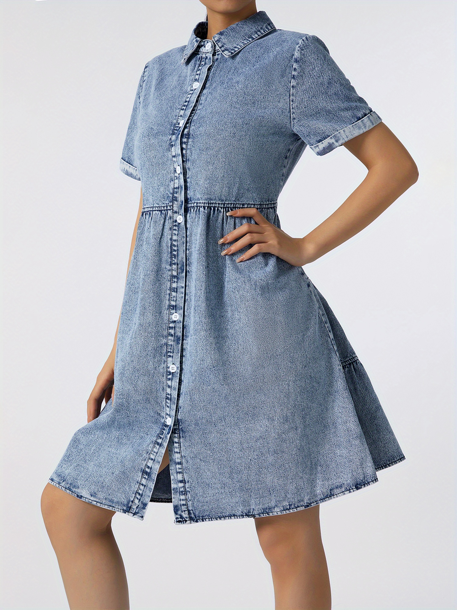 knee length dresses for ladies Elegant Blue Denim Dress for Summer Events and Casual Outings