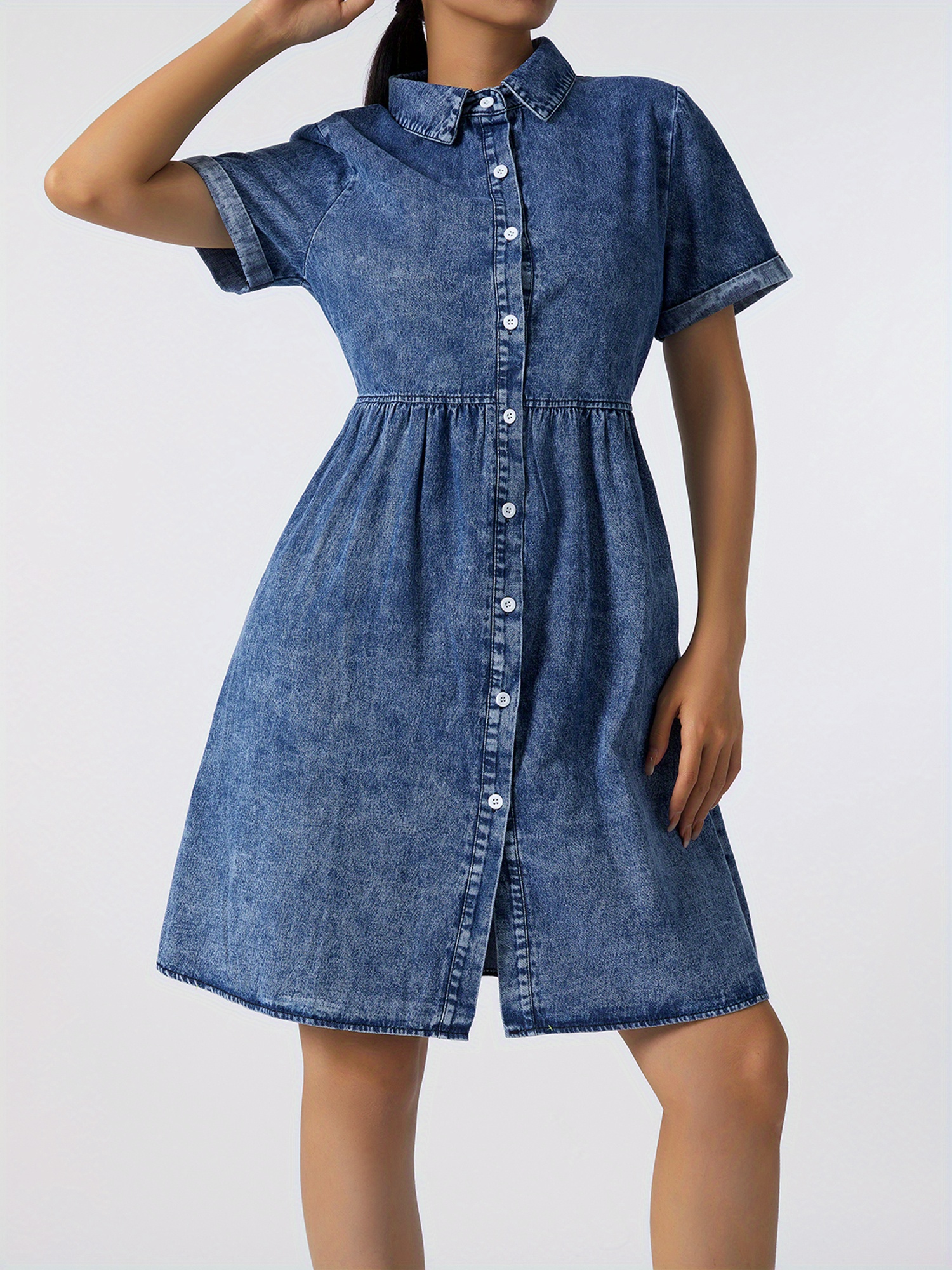 white christmas dresses V-NECK DENIM TUNIC DRESS main image 1