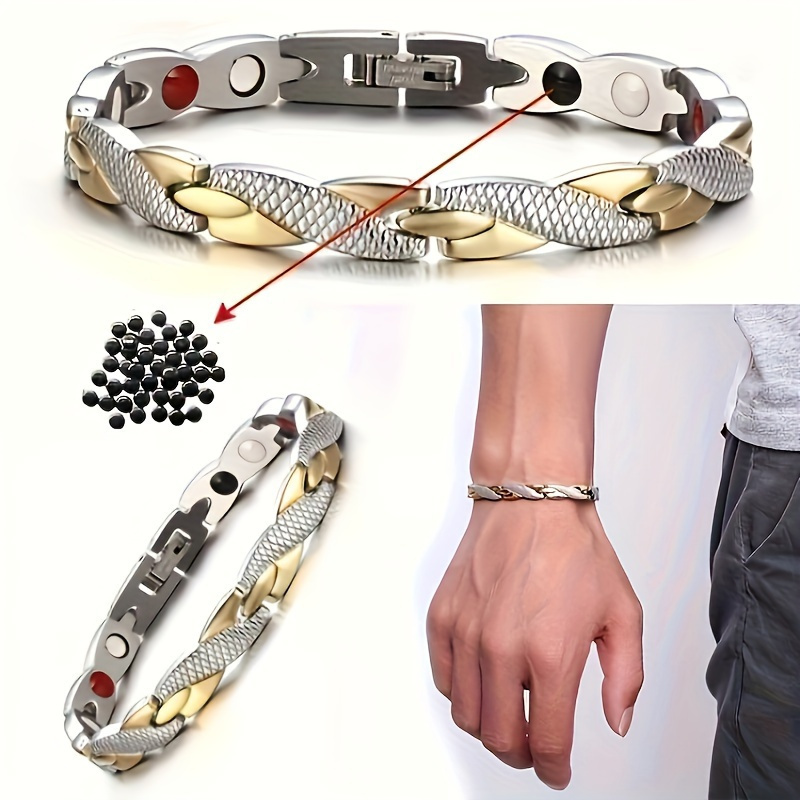 

1pc Unisex Titanium Steel Magnetic Bracelet - Casual Alloy Wristband With Synthetic Gems, Non-plated Fashion Accessory