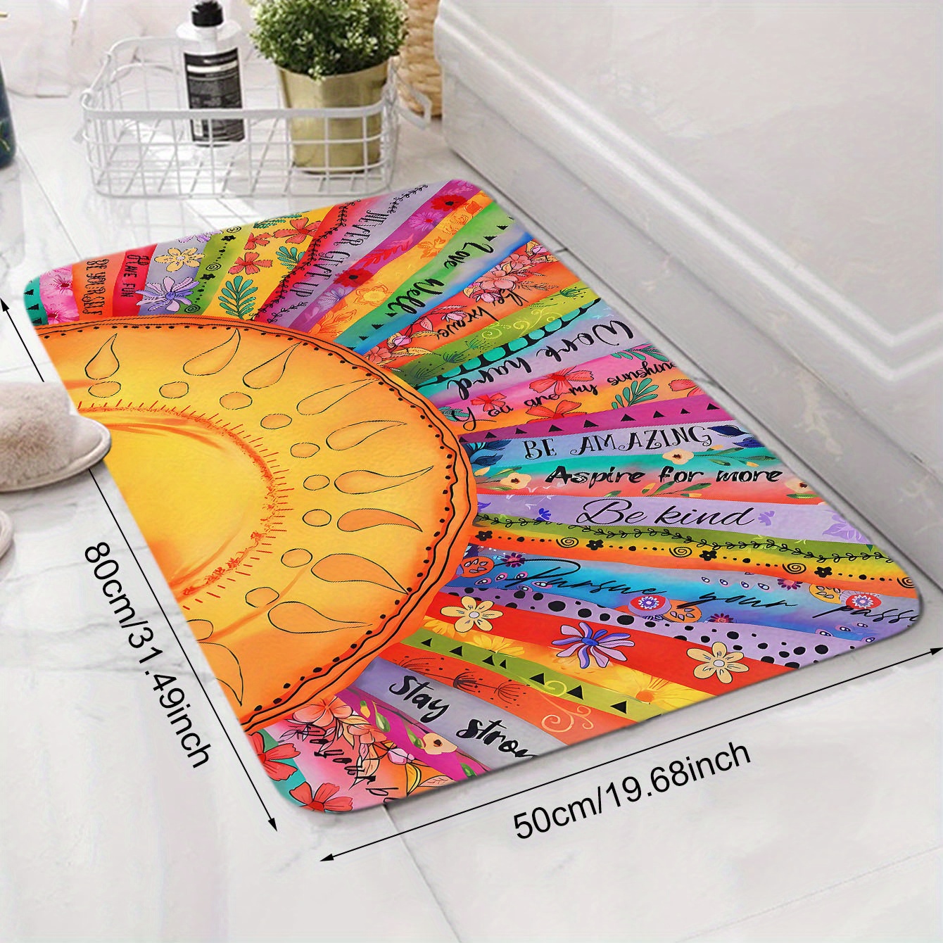 bohemian ethnic sunflower door mat polyester non slip lightweight doormat stain resistant   decorative rectangle rug for entryway kitchen laundry ideal for christmas halloween thanksgiving graduation labor day details 3