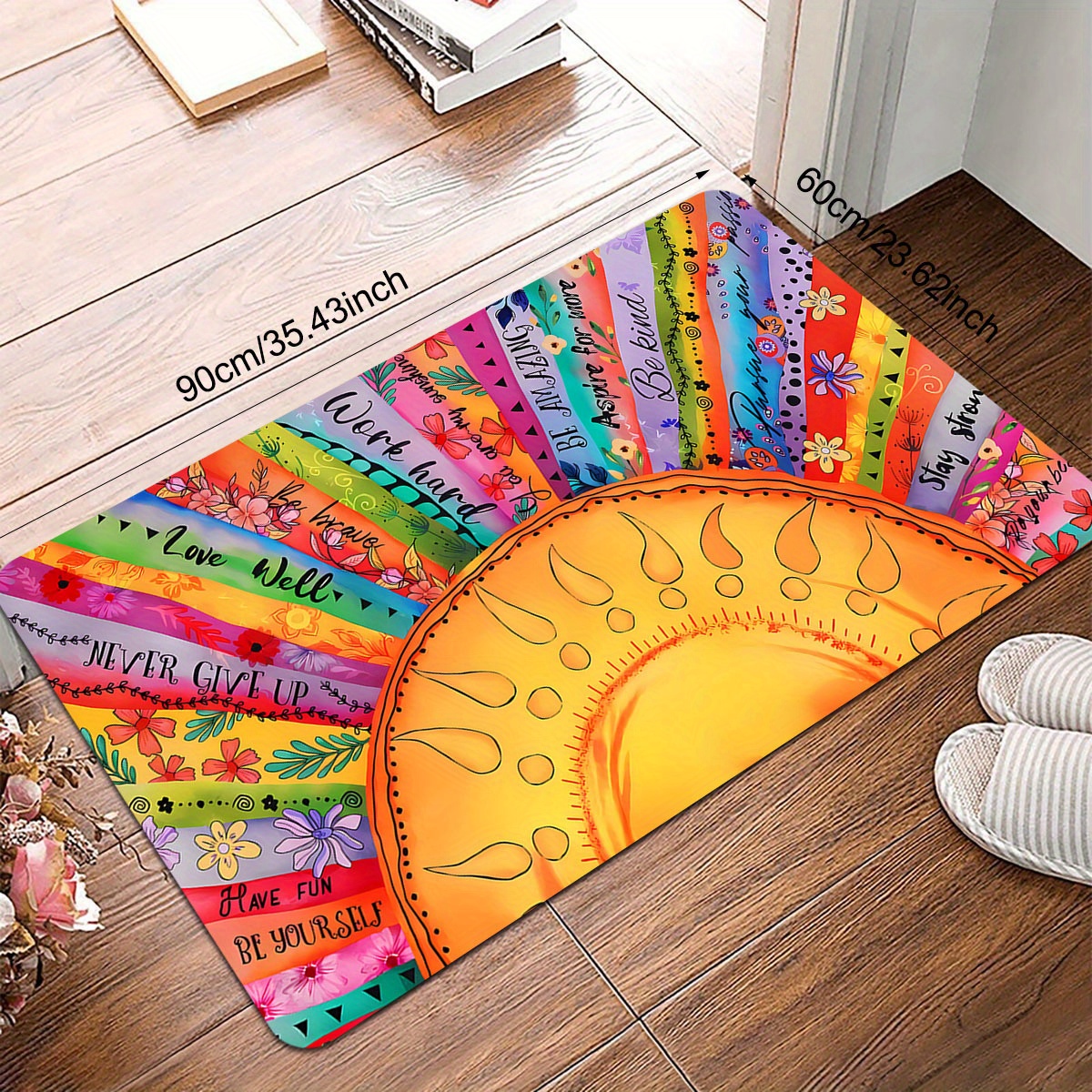 bohemian ethnic sunflower door mat polyester non slip lightweight doormat stain resistant   decorative rectangle rug for entryway kitchen laundry ideal for christmas halloween thanksgiving graduation labor day details 4