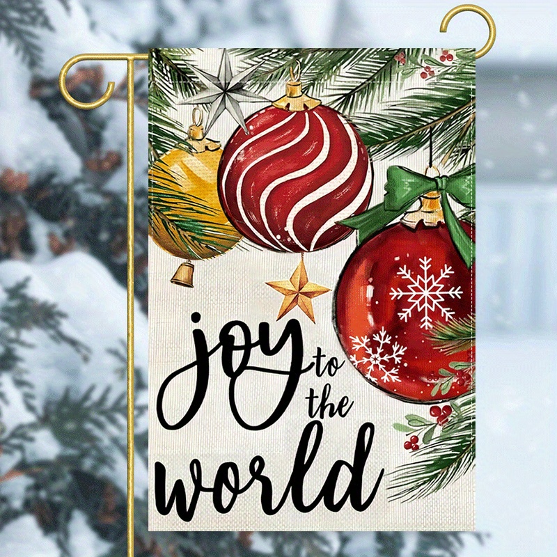 

Joy To The World Christmas Garden Flag - Double-sided Polyester Burlap Holiday Yard Banner, Festive Balls & Greenery Design, 12x18 Inch, Weather-resistant Outdoor Decor, No Electricity Needed