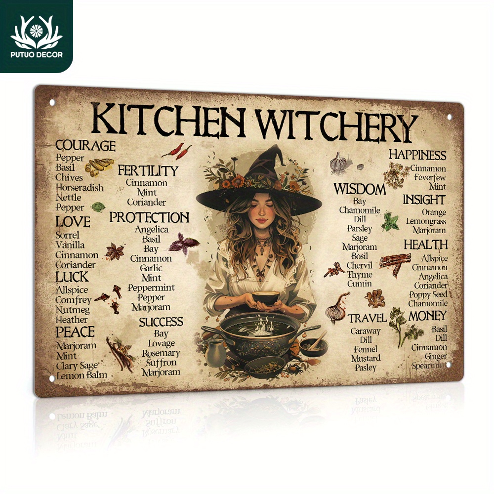 

Putuo Decor Vintage Metal Tin Sign – Multipurpose Wall Hanging Kitchen Witchery Art, Herbal Ingredients For Health & Happiness, Ideal For Home Farmhouse Bar Pub, Gift - 1pc