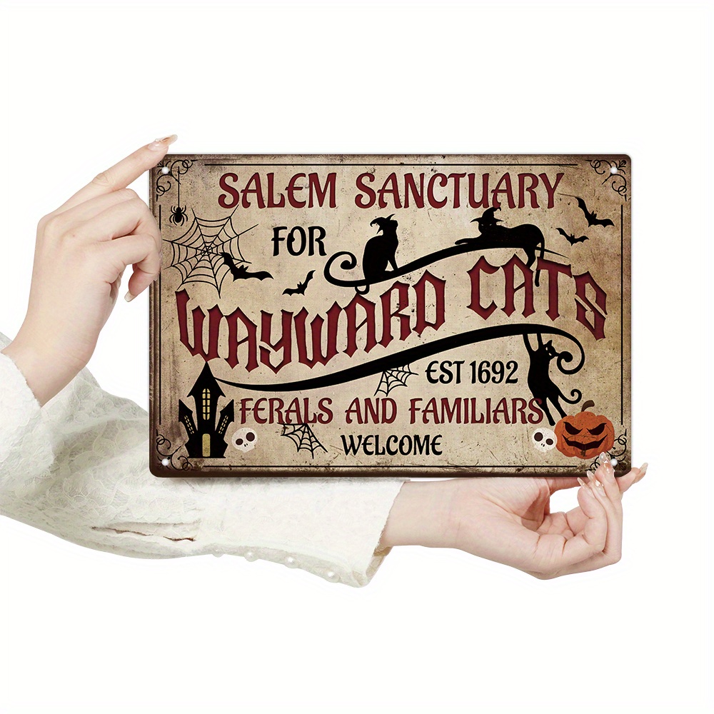 Retro Tin Sign – Salem Sanctuary For Cats – Metal Wall Decor For Halloween Or Year-Round