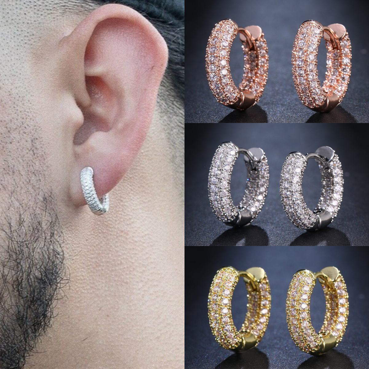 

Men' Earrings, Men's Fashion Zirconia Earrings, Unisex Nightclub Party Earrings, Exquisite Jewelry