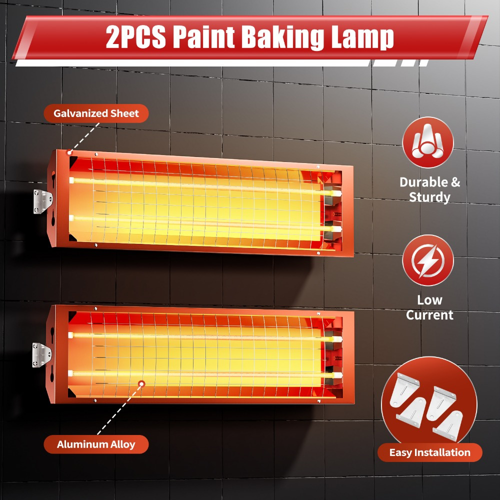 

Baking Infrared Paint Curing Lamp 2pcs 1 Set 2000w Heater Lamp 110v For Automotive Spray Booths Far Infrared Radiation Heating