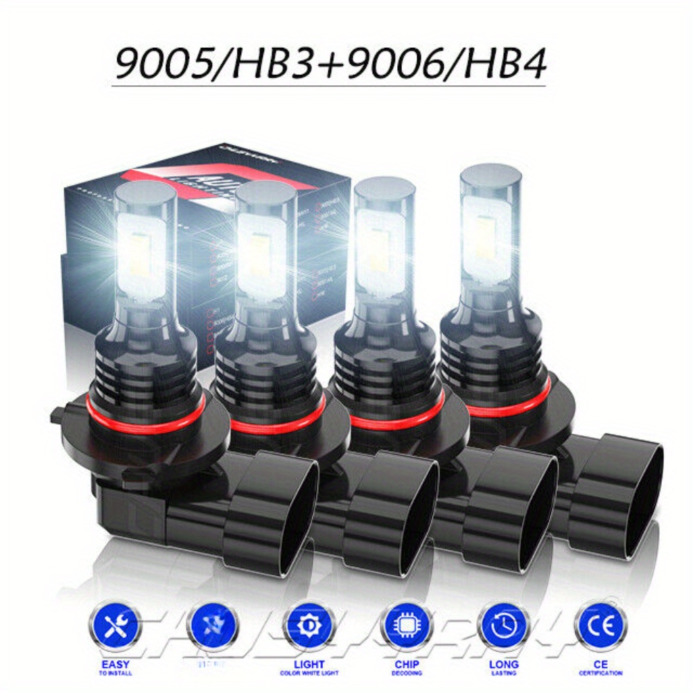 

4 Pcs Led Headlight Bulb (high/ Low Beam) 6000k For Honda Civic Sedan 2004-2015