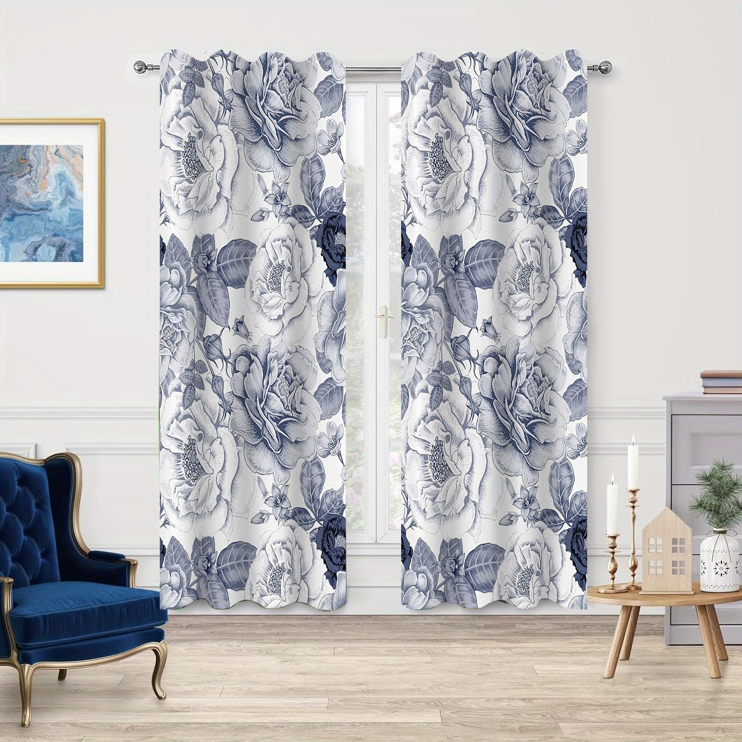 

[jit]2pcs, Modern Daily Curtains, Blackout Curtains, Polyester Fiber, Plant Rose Print, Uv Resistant, Room Decoration, Home Decoration, Used For Kitchen, Farmhouse, Living Room And Bedroom Decoration