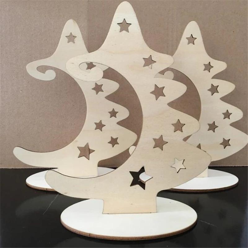 

1pc Wooden Christmas Tree With Star Cutouts – Diy Craft Decoration, Festive Tabletop Ornament, No Electricity Required