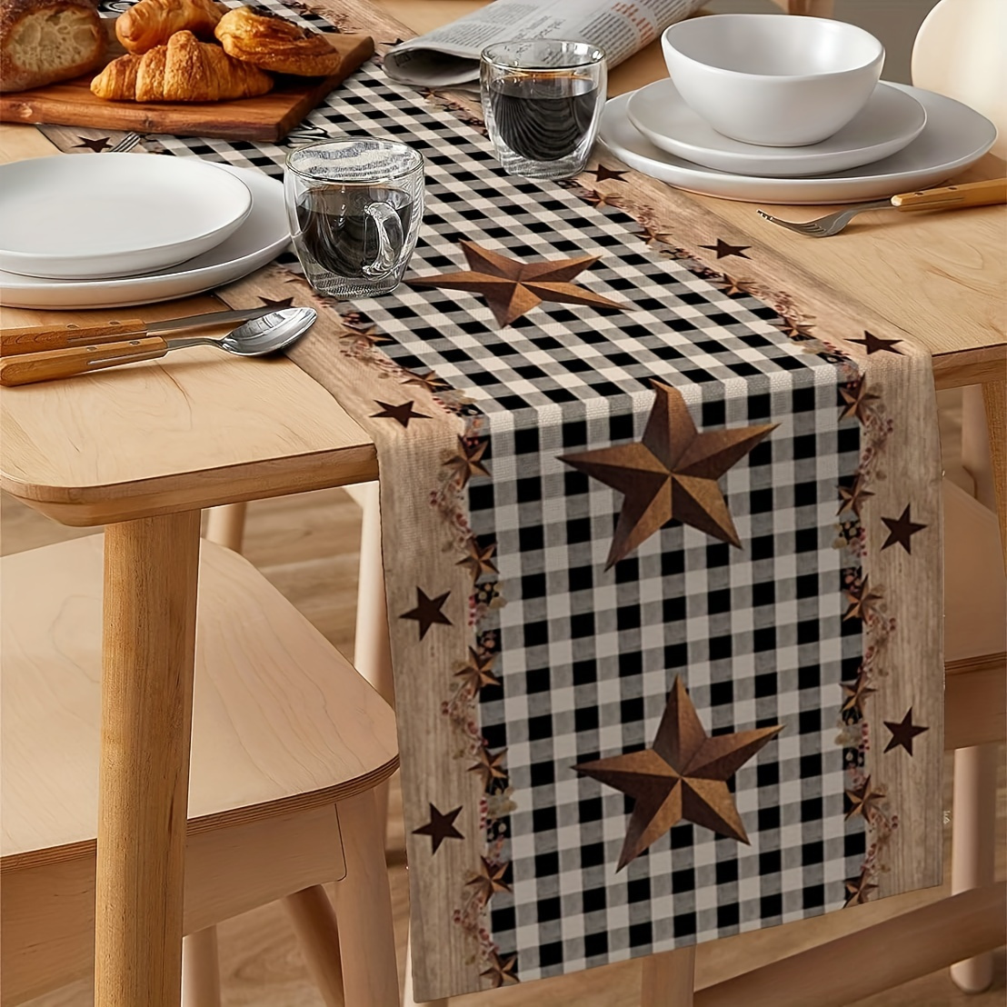 

Rustic Farmhouse Black Table Runner With Vintage , 13x72 Inches - Polyester, Kitchen & Dining Decor, Anniversary Celebrations