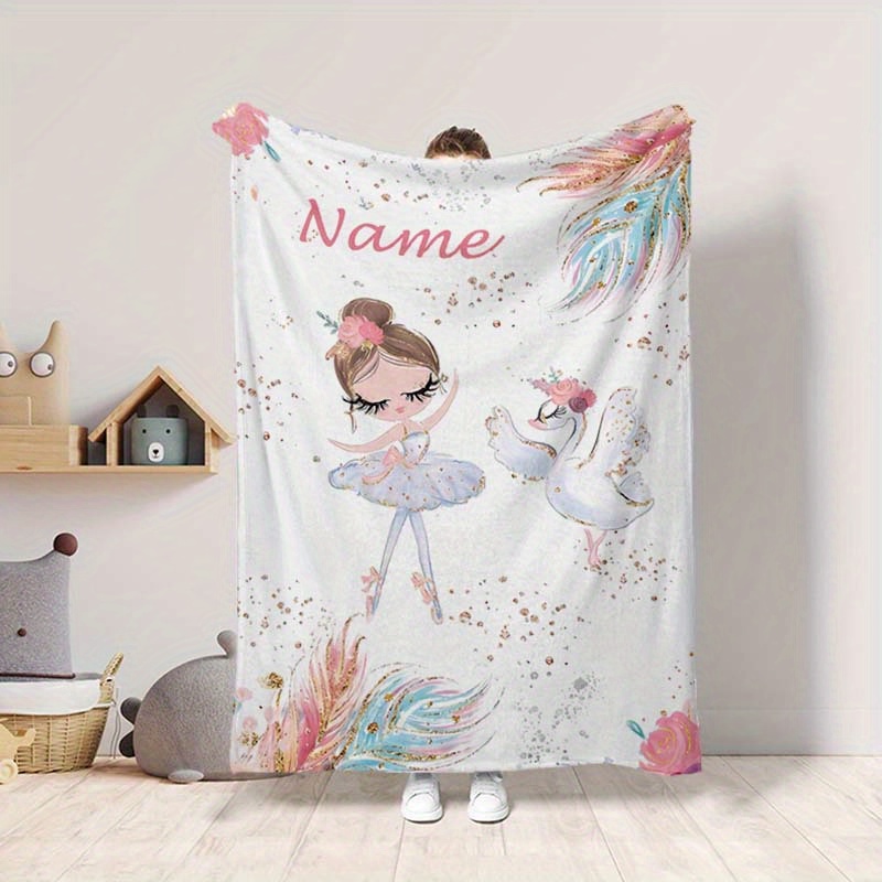 

Custom Name Ballerina & Swan Design Blanket - Soft, Warm Flannel With , Ideal For , Camping, Travel - Gift For Family, , Personalized Blanket