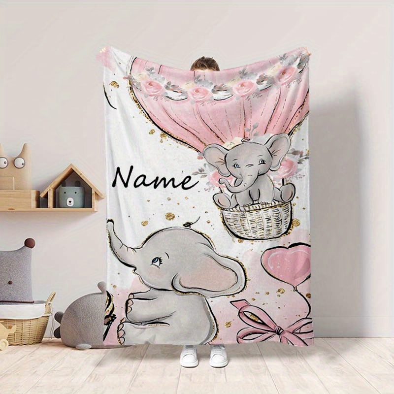 

Custom Name Elephant Cartoon Blanket: Soft And Warm, Perfect For Naps, Camping, And Travel - Suitable For All Seasons