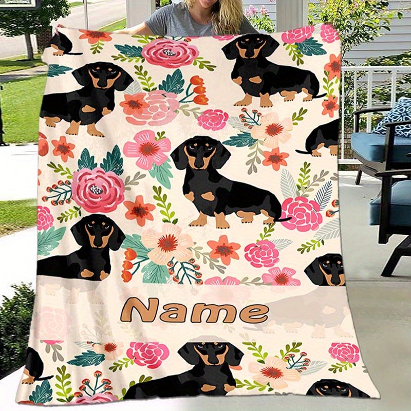 

Personalized Dachshund Dog Blanket With Custom Name - Soft, Flannel Throw For , Camping & Travel - Perfect Gift For Pet Lovers, Custom Name Blanket, Dachshund, Soft And Warm, Holiday Gift