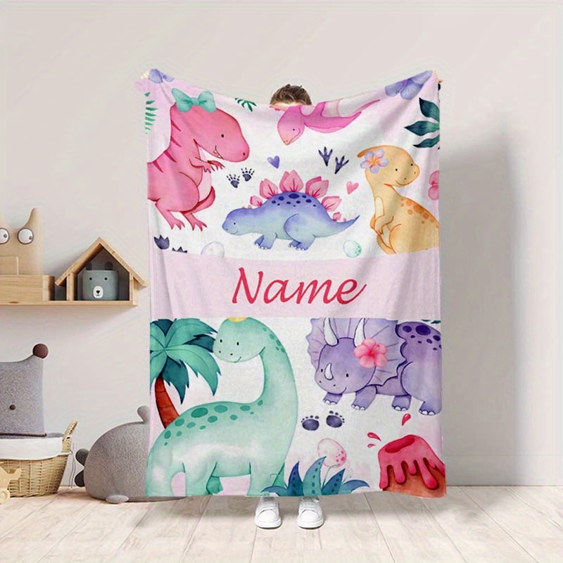 

Personalized Dinosaur Pink Blanket: Perfect For Naps, Camping, And Travel - Suitable For All Seasons