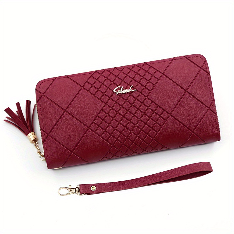 TEMU Red Long Wallet For Women - Spacious Multiple , Closure, Durable Polyester Lining, And