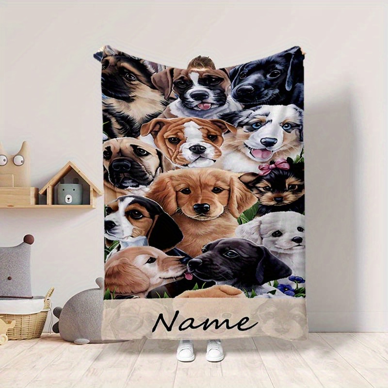 

Personalized Cute Puppy Blanket: Soft And Warm, Perfect For Naps, Camping, And Travel - Suitable For All Seasons