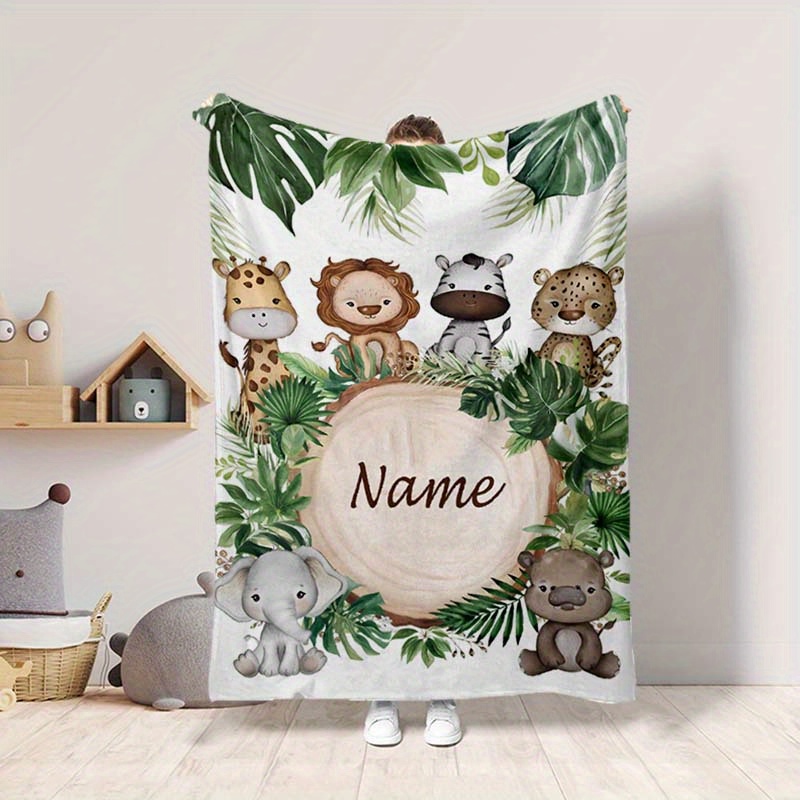 

Personalized Animal Cartoon Flannel Blanket With Custom Name - Soft, Warm & Cozy For Naps, Camping & Travel - Perfect Gift For Family & Loved Ones