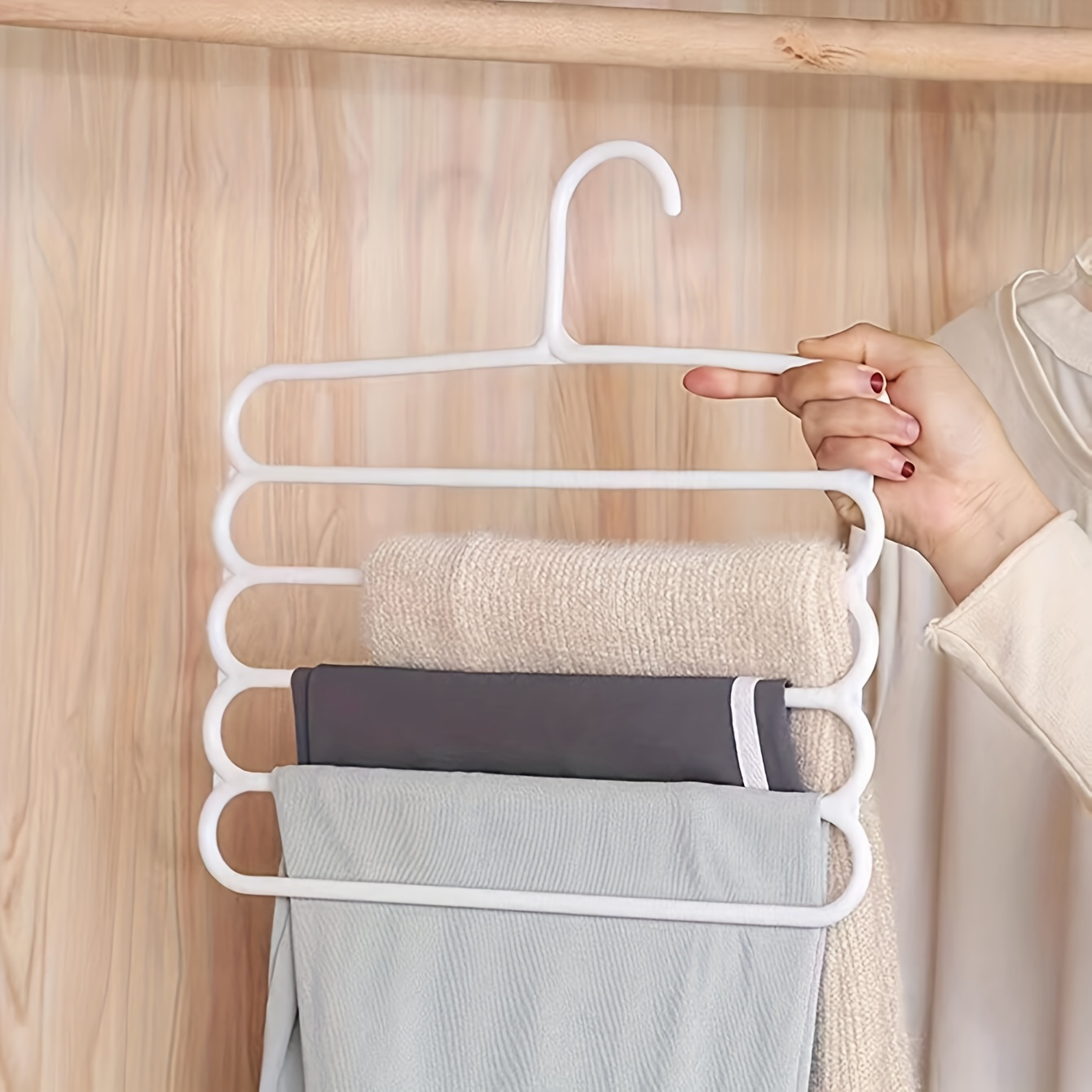 3pcs space saving 5 layer pants hangers anti slip multi tier closet organizer for scarves trousers hangers for clothes details 0