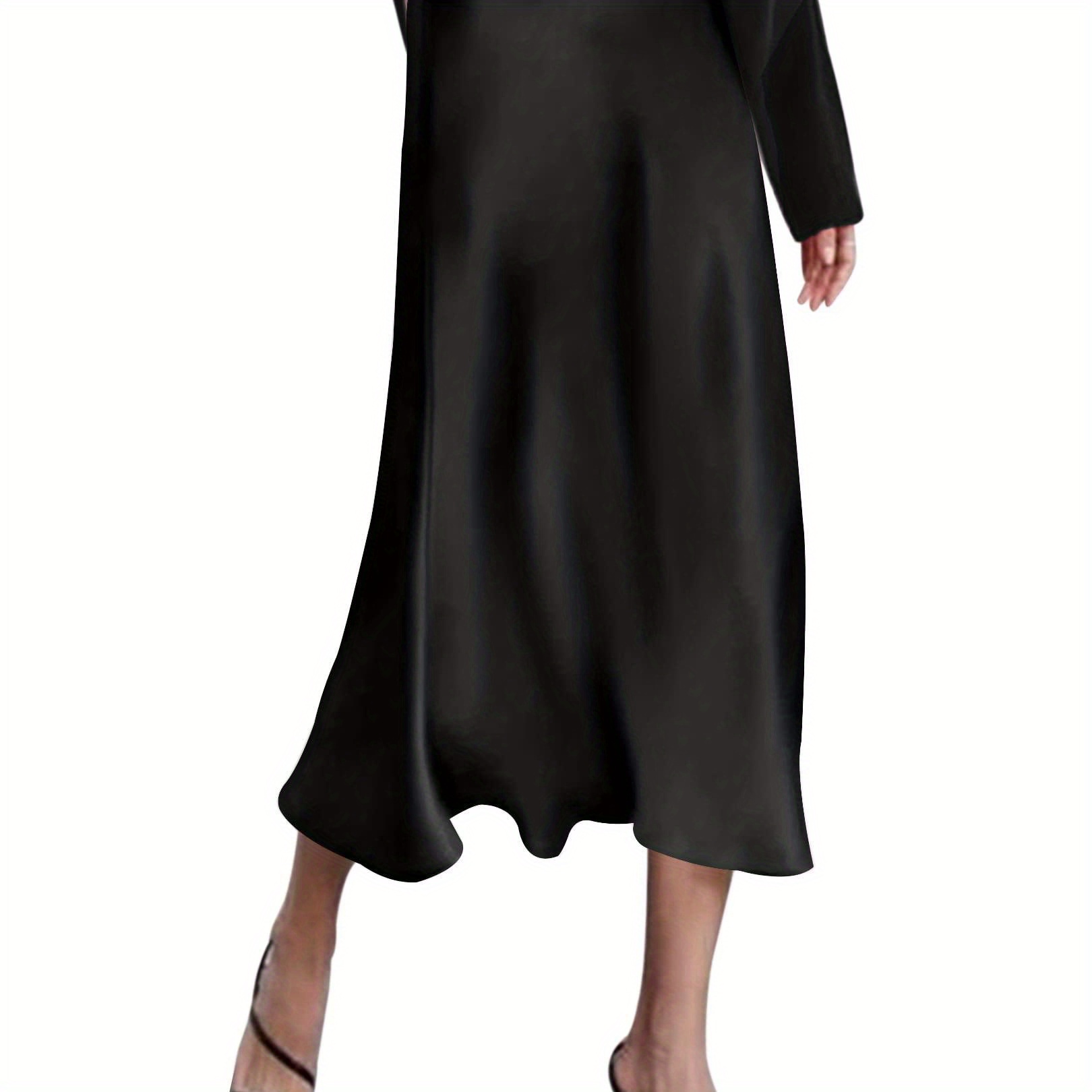 

High Waist Satin Midi Skirt, Elegant A Line Skirt For Work & Party, Women's Clothing