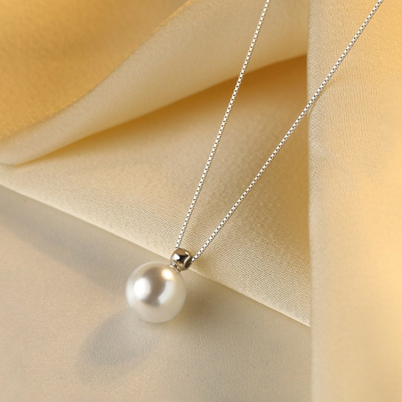 TEMU Elegant S925 Sterling Pendant Necklace, Simple French-style, Mother's Day Gift, All Season Versatile, Special Occasion Festive Jewelry With Shell Pearl, 925 Silver Plated Clasp - 3g