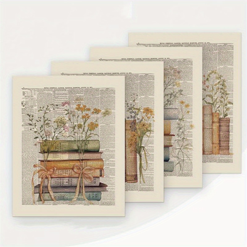TEMU 2d Flat, 2d Flat, Book Club Decorations, Library Decor, Retro Vintage Book Wall Art For Reading Room Classroom Nursery, Vintage Book Reading