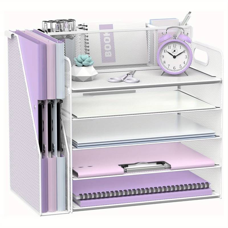 Organiseur De Bureau Tout-en-un Avec Tiroir, Porte-revues Et Porte-stylos - Noir