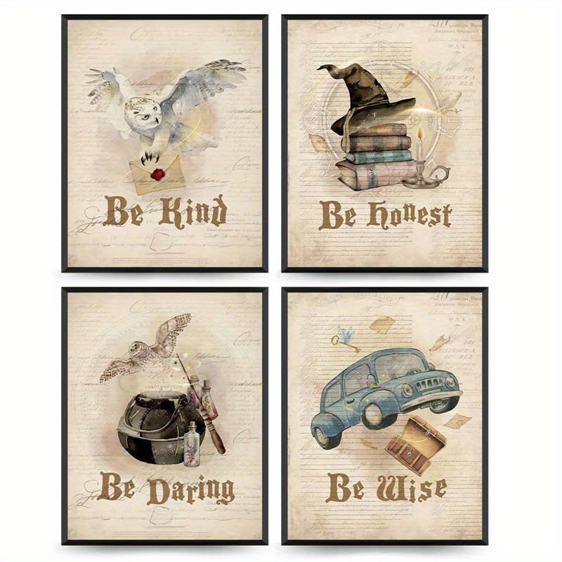 

Owl & Set Of 4 - - '' Posters For , For Or ' , 8x10