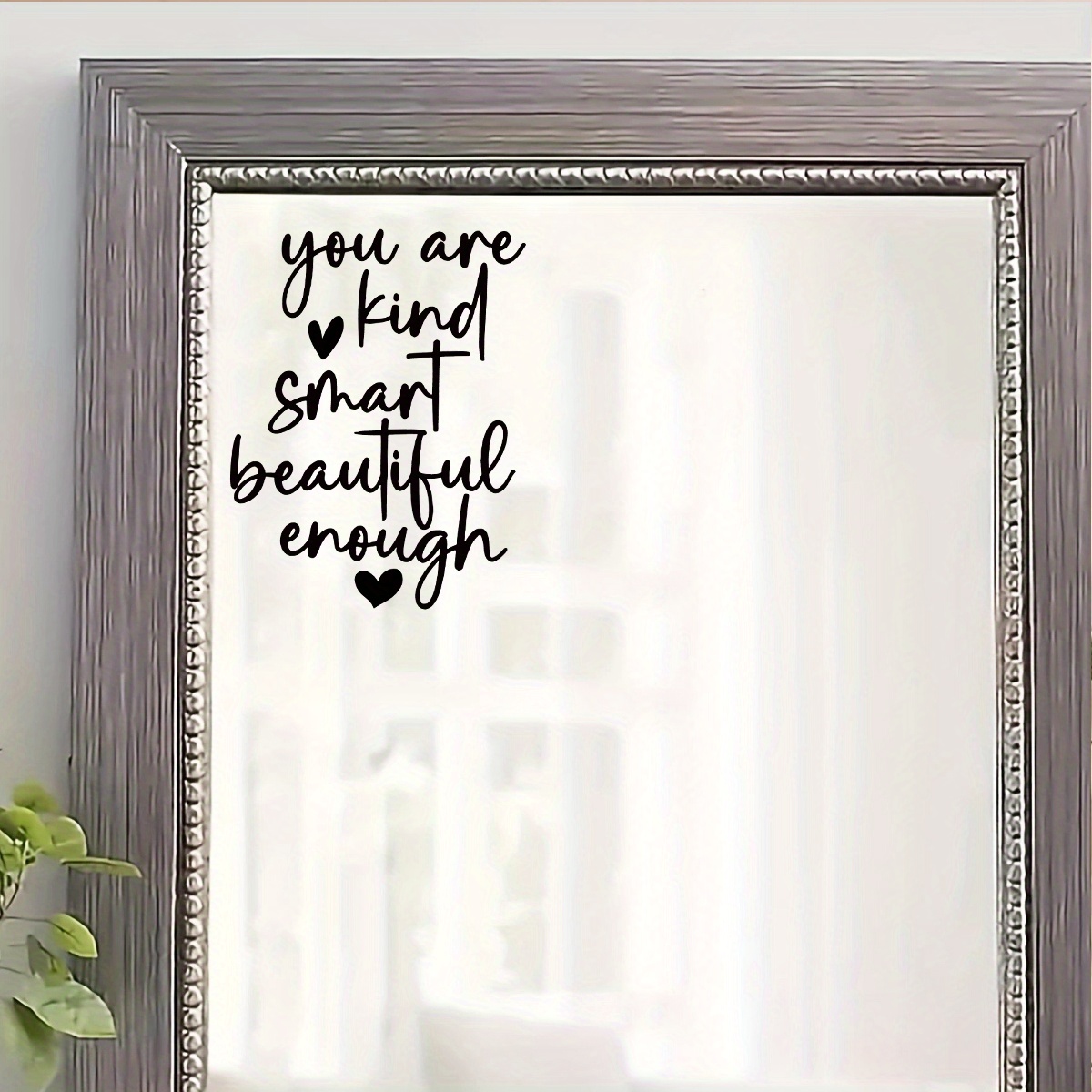 Inspirational Mirror Decal - &quot;You Are Kind Smart Beautiful Enough&quot; - Contemporary Style Vinyl Wall Sticker, Self-Adhesive, Semi-Matte Finish, Graphic Rectangle Shape for Cloakroom, Bathroom, Window - Detachable Motivational PVC Wall Art