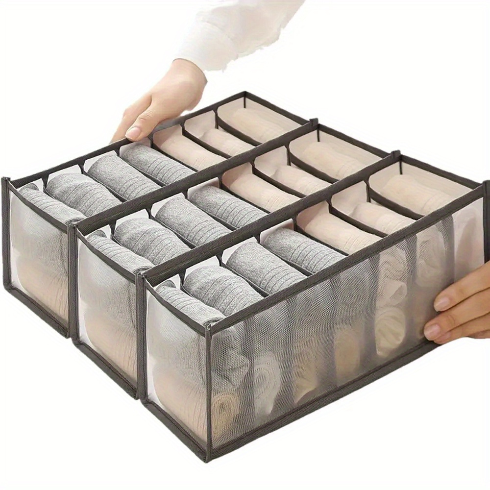 3 pack fabric drawer organizers for underwear and jeans foldable wardrobe closet storage boxes with 7 compartments for clothing organization details 0