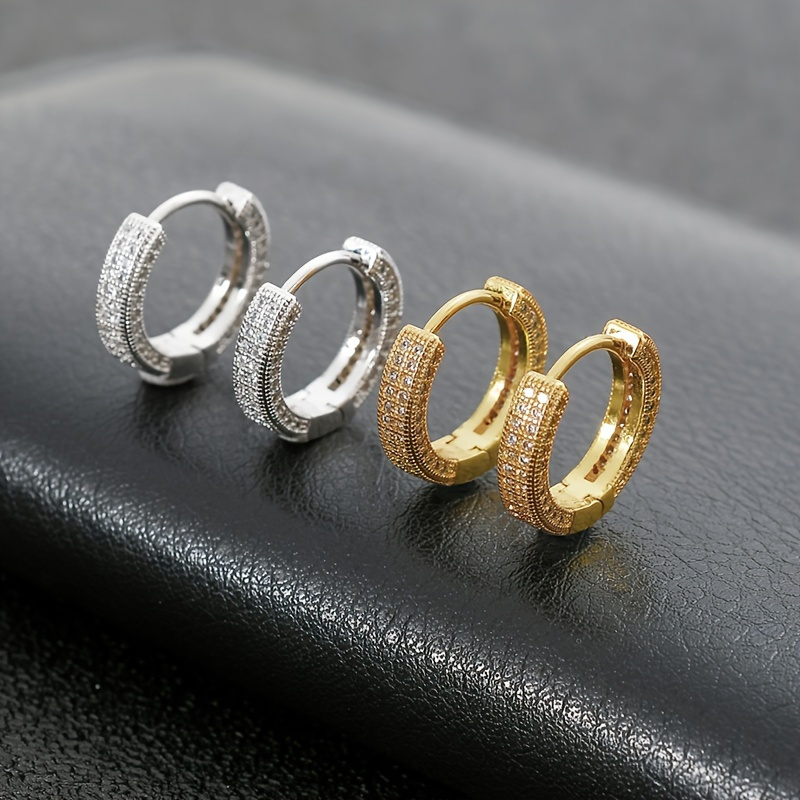 

2pc 2 Style Fashion Circle Full Diamond Rhinestone Classic Style Stainless Steel Plated 18k Gold Plated Silver Color Color Earrings Women Fashion Party Birthday Gift
