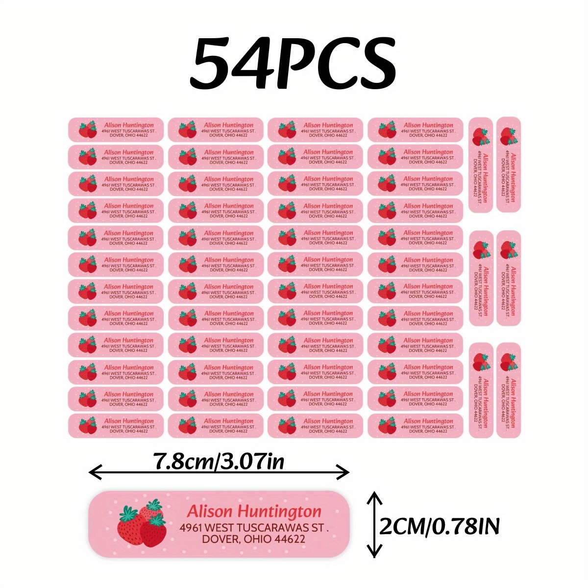TEMU Custom 54pcs Return Address Label Stickers, Personalized Family Name Decals, Pink