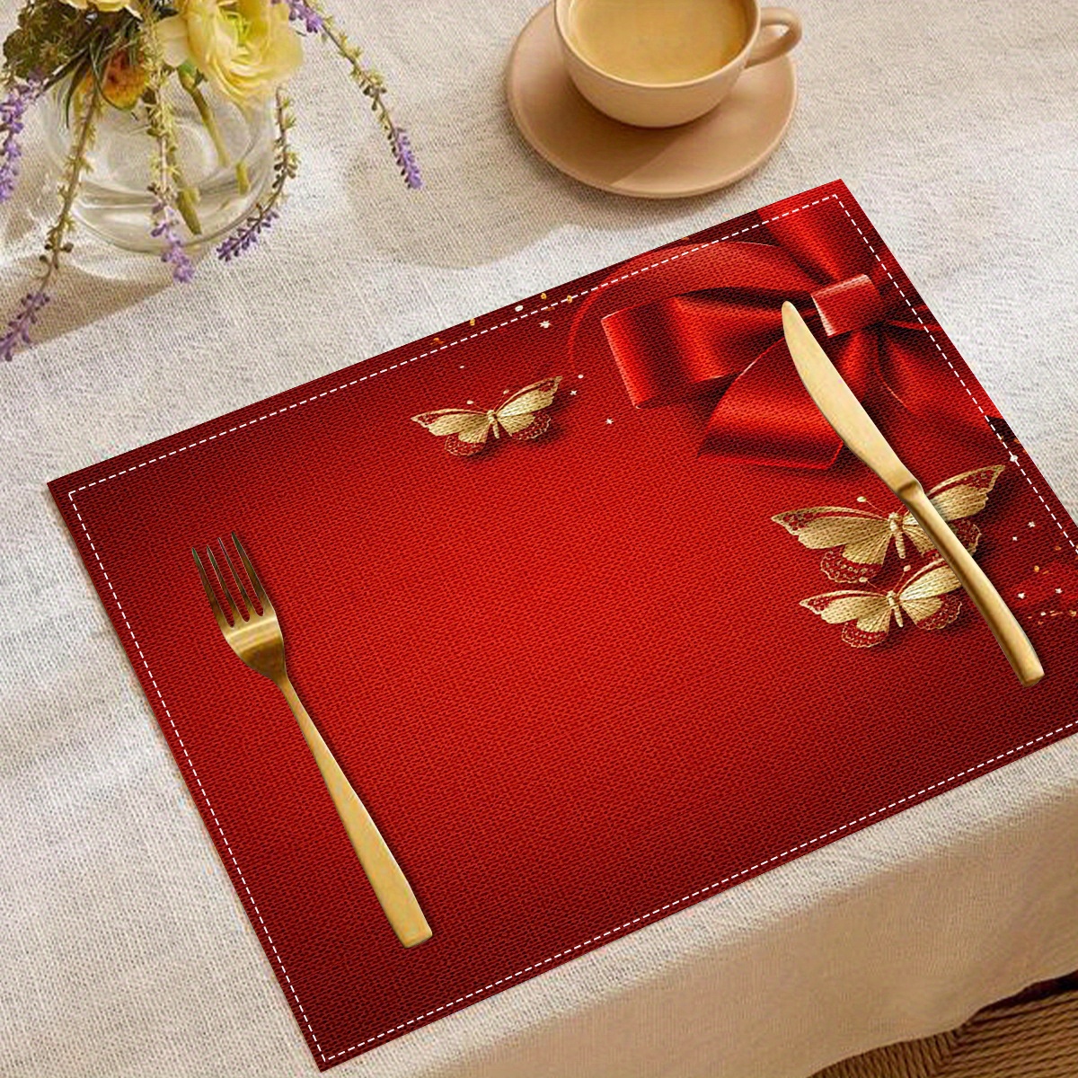 

2pcs/4pcs/christmas , Oil-proof And Insulation Table Mats, Fashionable Western- Mats, Kitchen Table Decoration Plate And Bowl Mats