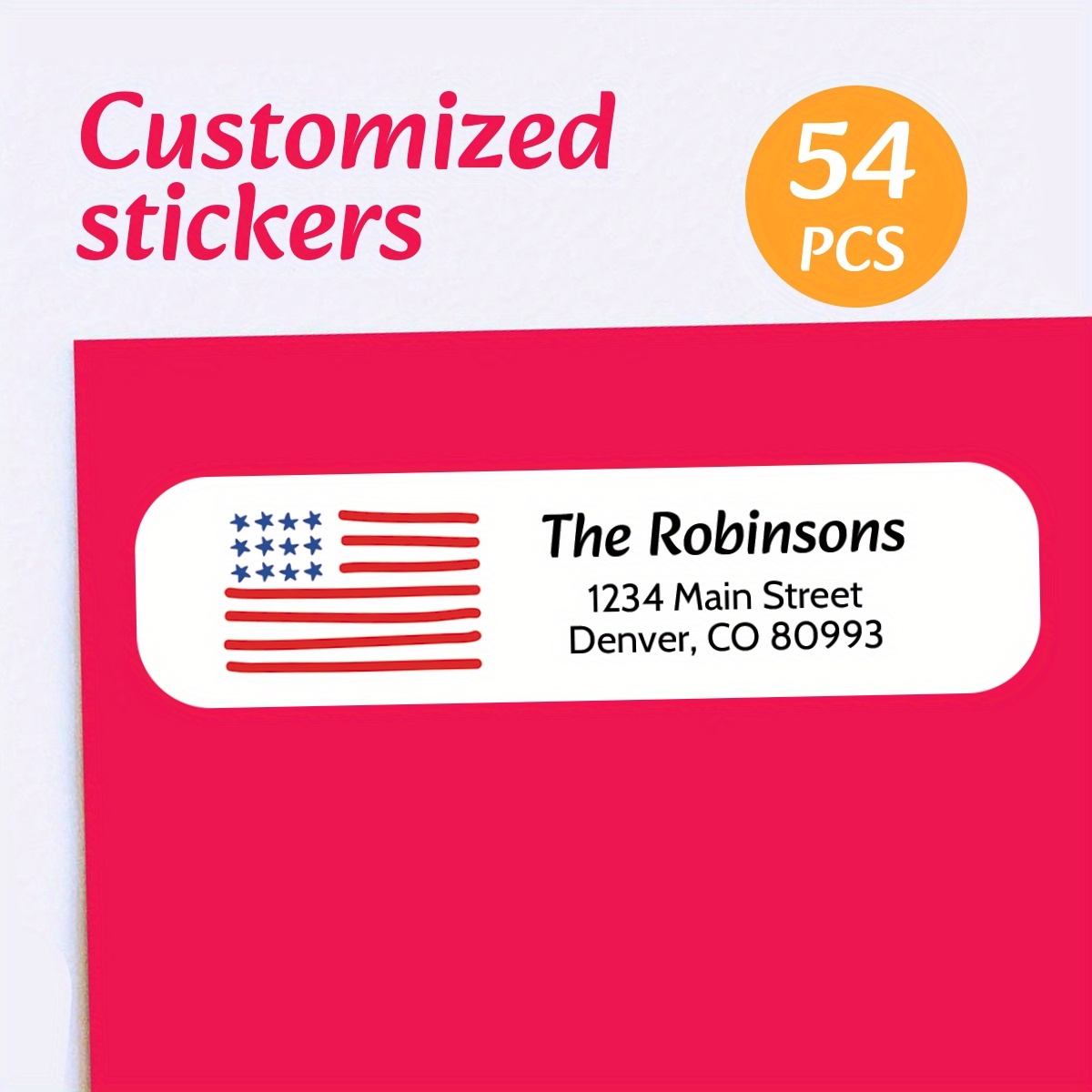 

Custom 54pcs Return Address Label Stickers - Personalized Family Name Decals With Patriotic Design, Perfect For Stationery & Gift Packaging