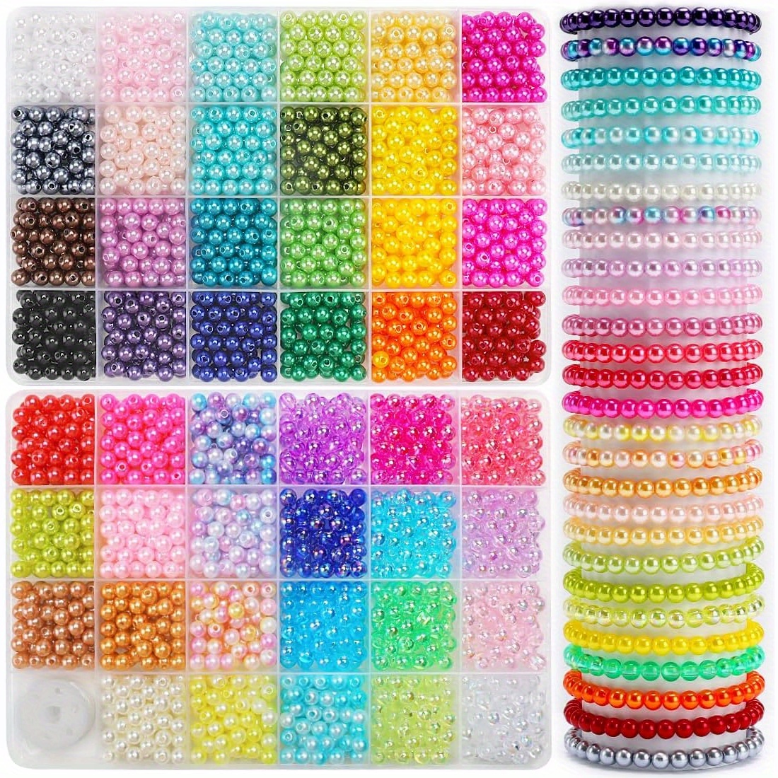 

The Ultimate Diy Bracelet Making Kit - 2400 Acrylic Pearl Beads In 47 Vibrant Colors With Elastic Cord For Jewelry Creation - Perfect Craft Gift Set