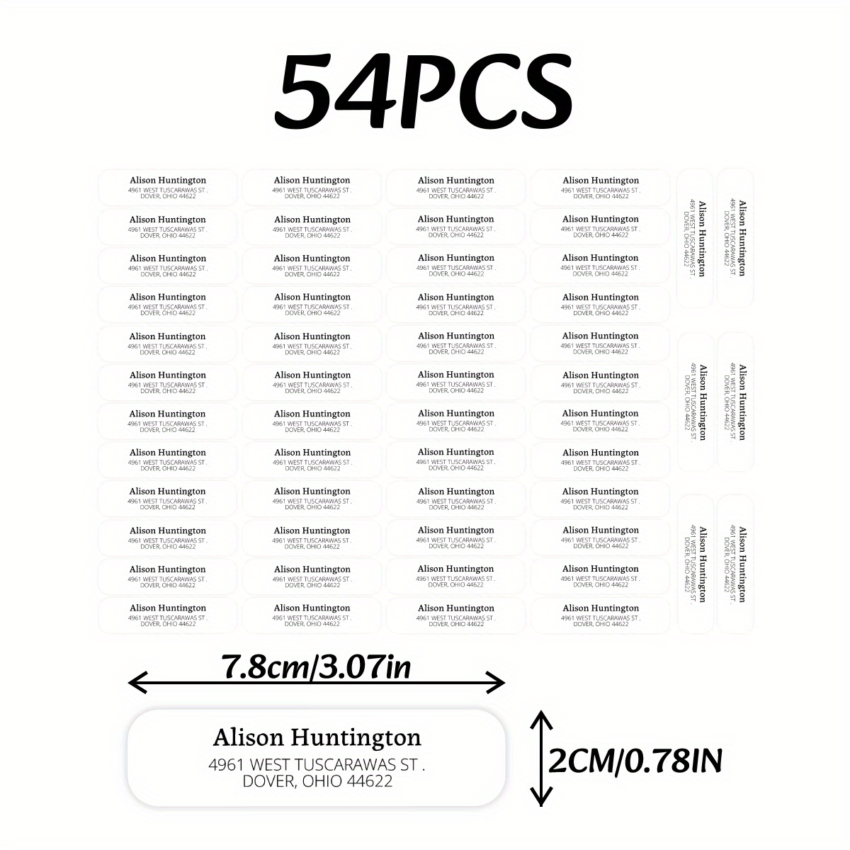 Custom 54pcs Return Address Labels, Personalized Family Name Stickers, Black And White