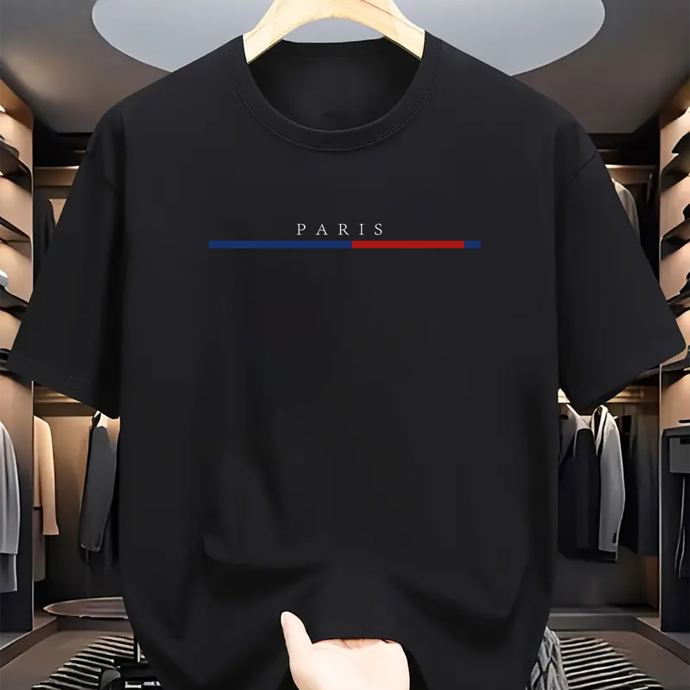 

Paris Letter Line Pattern Print T-shirt For Men, Casual Polyester Short Sleeve Crew Neck Tee, Breathable And Lightweight Summer Wear