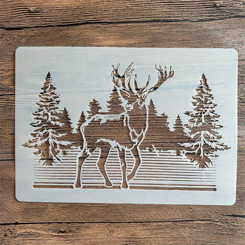 

Forest Deer Scene Plastic Stencil For Diy Crafts, Scrapbooking, Card Making, And Wall Decor - Durable, Reusable Art Supply Template A4 Size (29 X 21 Cm)