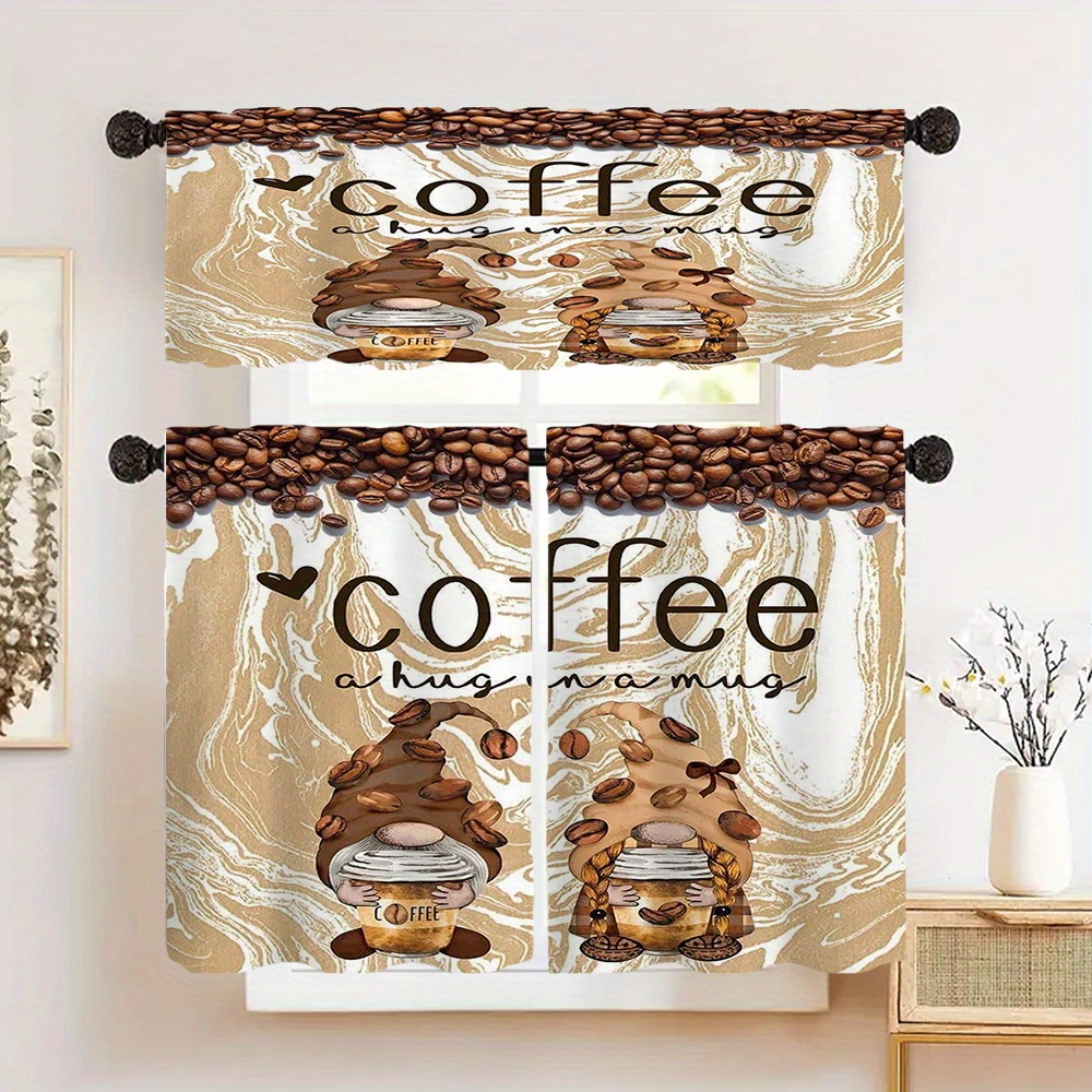 

Coffee Rod Pocket Curtain - Polyester For Living Room, Bedroom, Kitchen & More - Home Decor & Parties, 1pc/2pcs