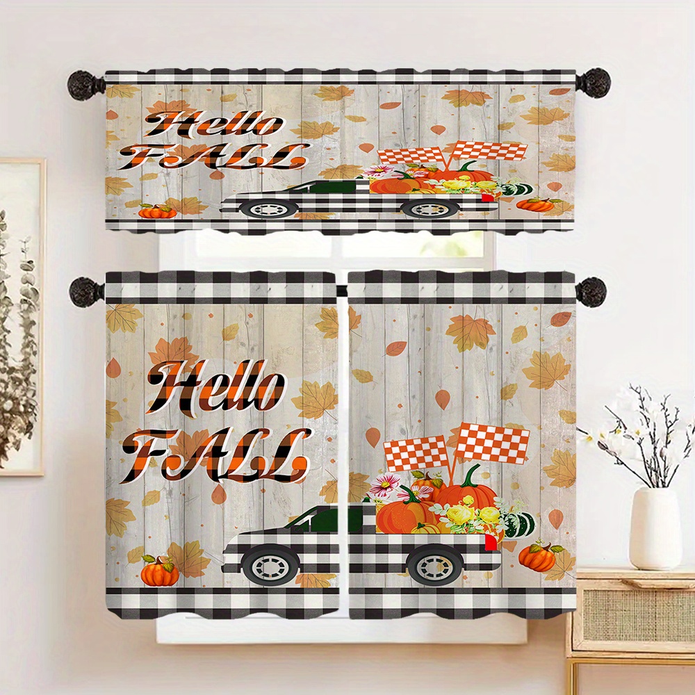 

Hello Fall" Polyester Printed Curtain - Rod Pocket Design For Living Room, Bedroom, Kitchen & More - Versatile Decor For Any Occasion, 1pc/2pcs Set