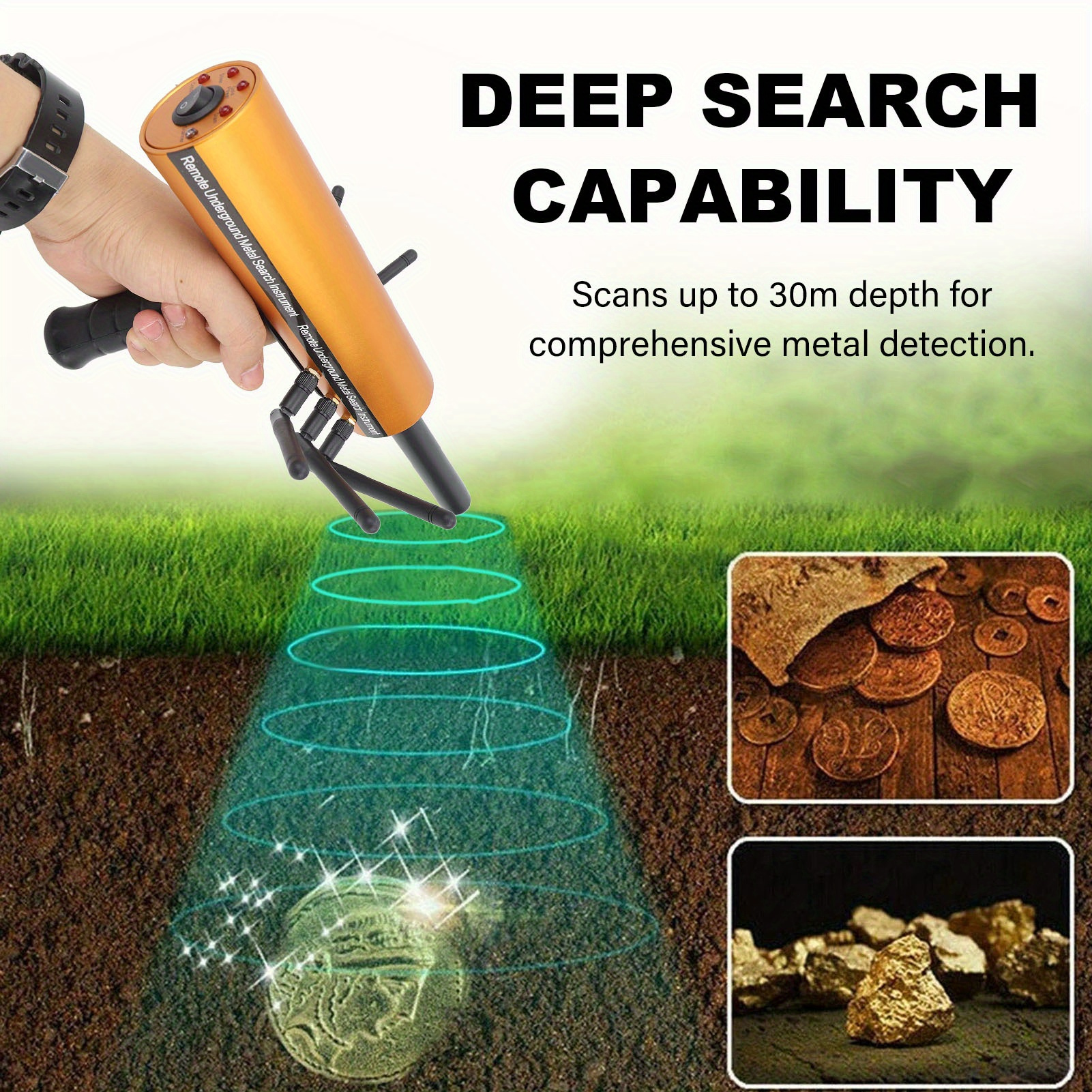 

Aks Metal Detector Metal Pinpointer 30m Depth 1200m Range 6 Antenna Accurate Golden Detector