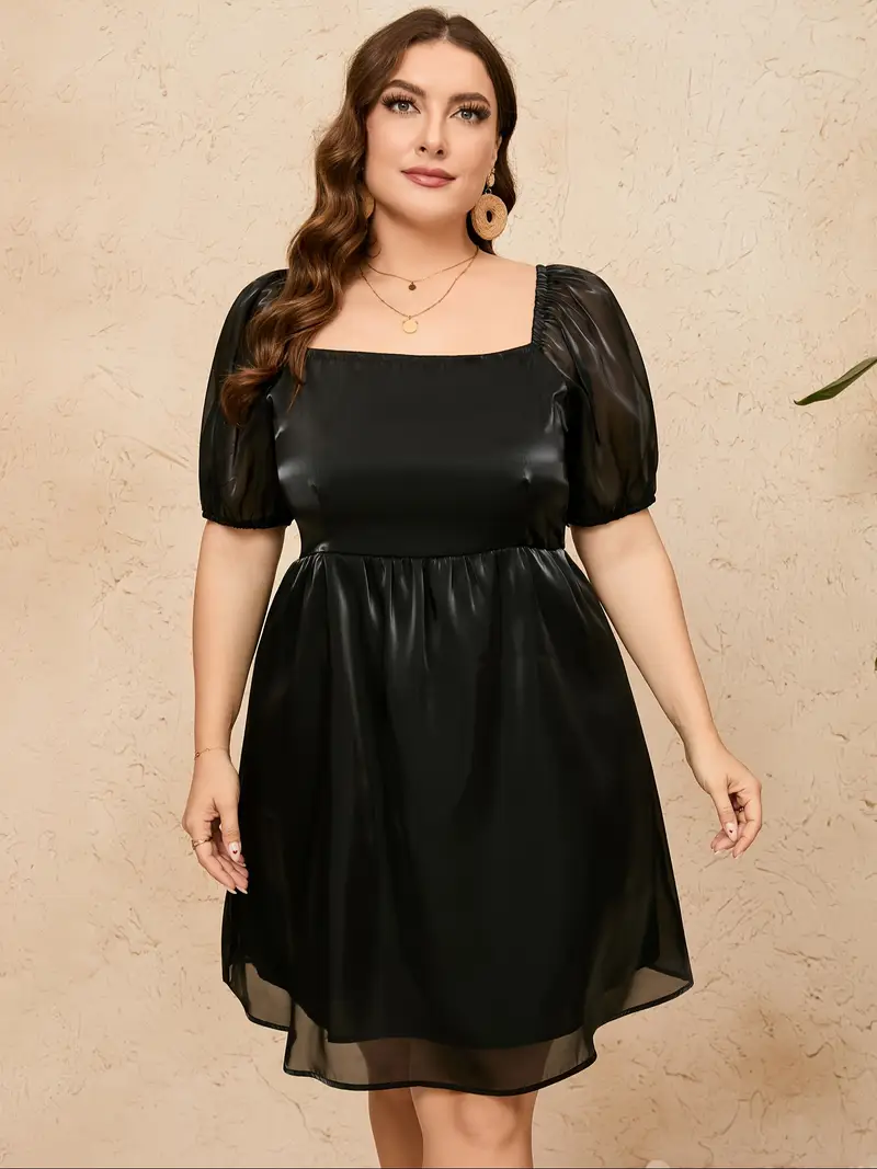 plus size square neck mesh dress casual puff sleeve babydoll - Temu plus size square neck mesh dress casual puff sleeve babydoll - Temu