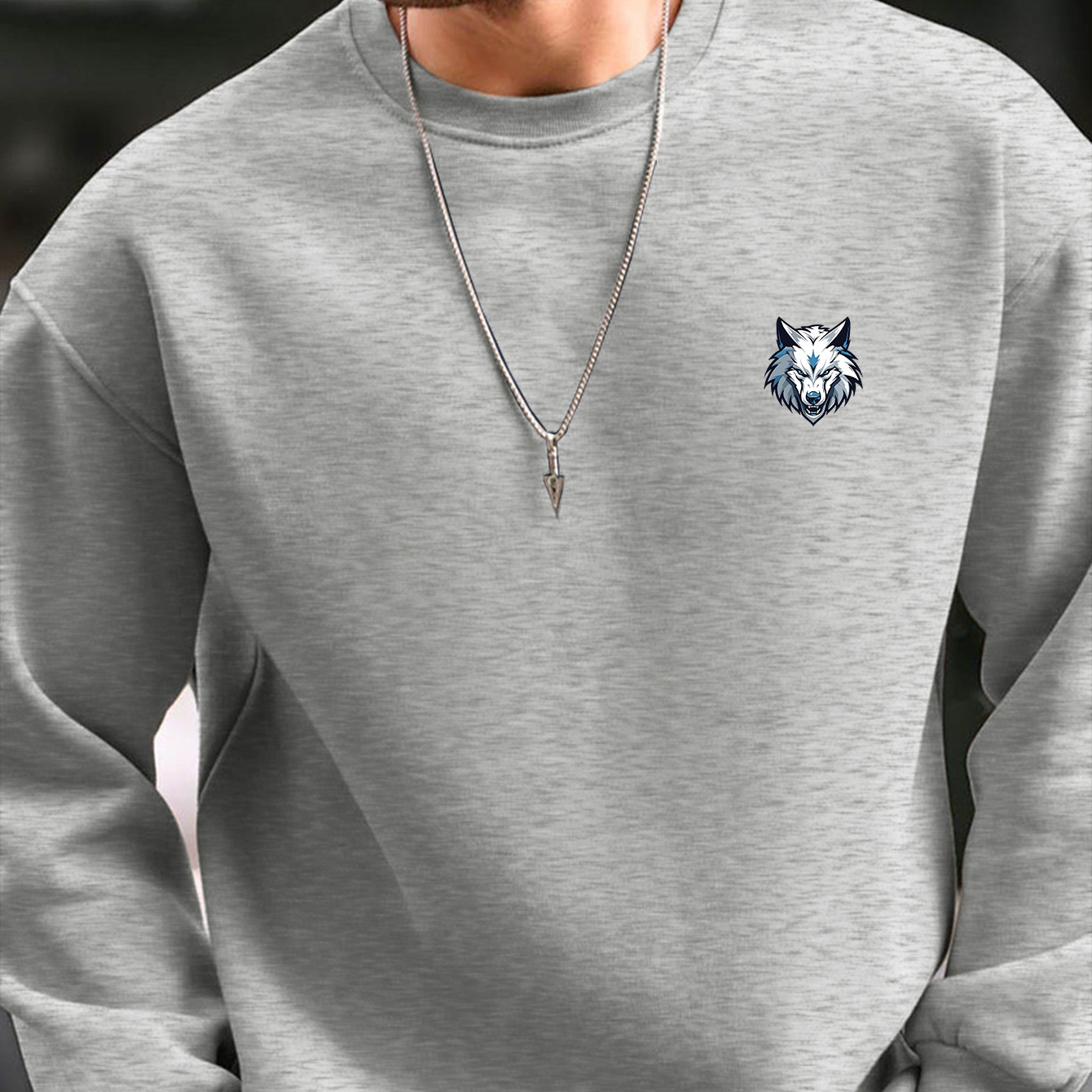 

Mighty Wolf Roar Exquisite Small Icon Print Men's Sweatshirt - Casual Creative Design With Stretch Fabric For Comfortable Spring/autumn Wear