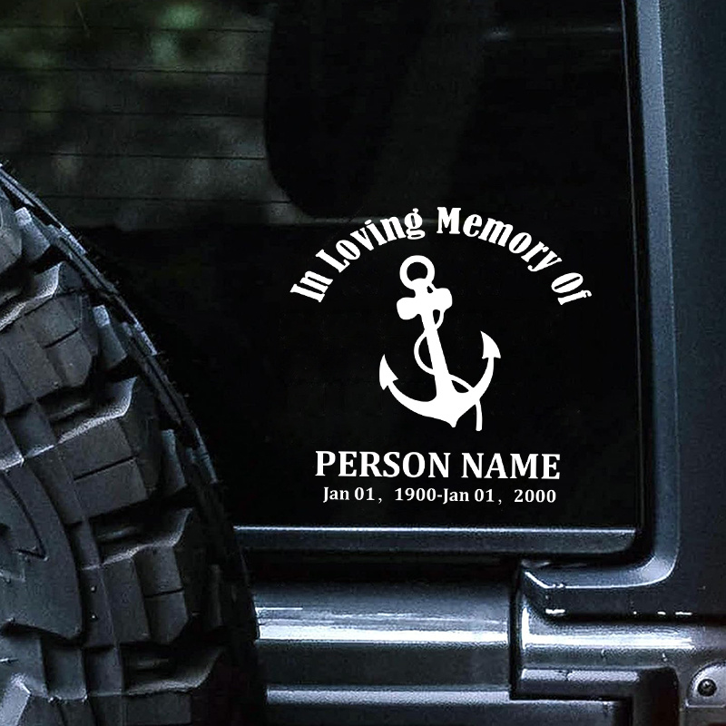 

Customizable White Pvc In Loving Memory Memorial Decal With Navy Sailor Anchor - Personalized Rip Name And Date Sticker For Car And Truck Windows