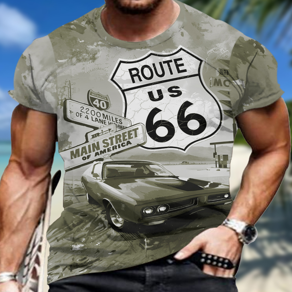 

Men's Car Graphic Print T-shirt, Short Sleeve Crew Neck Tee, Men's Clothing For Summer Outdoor