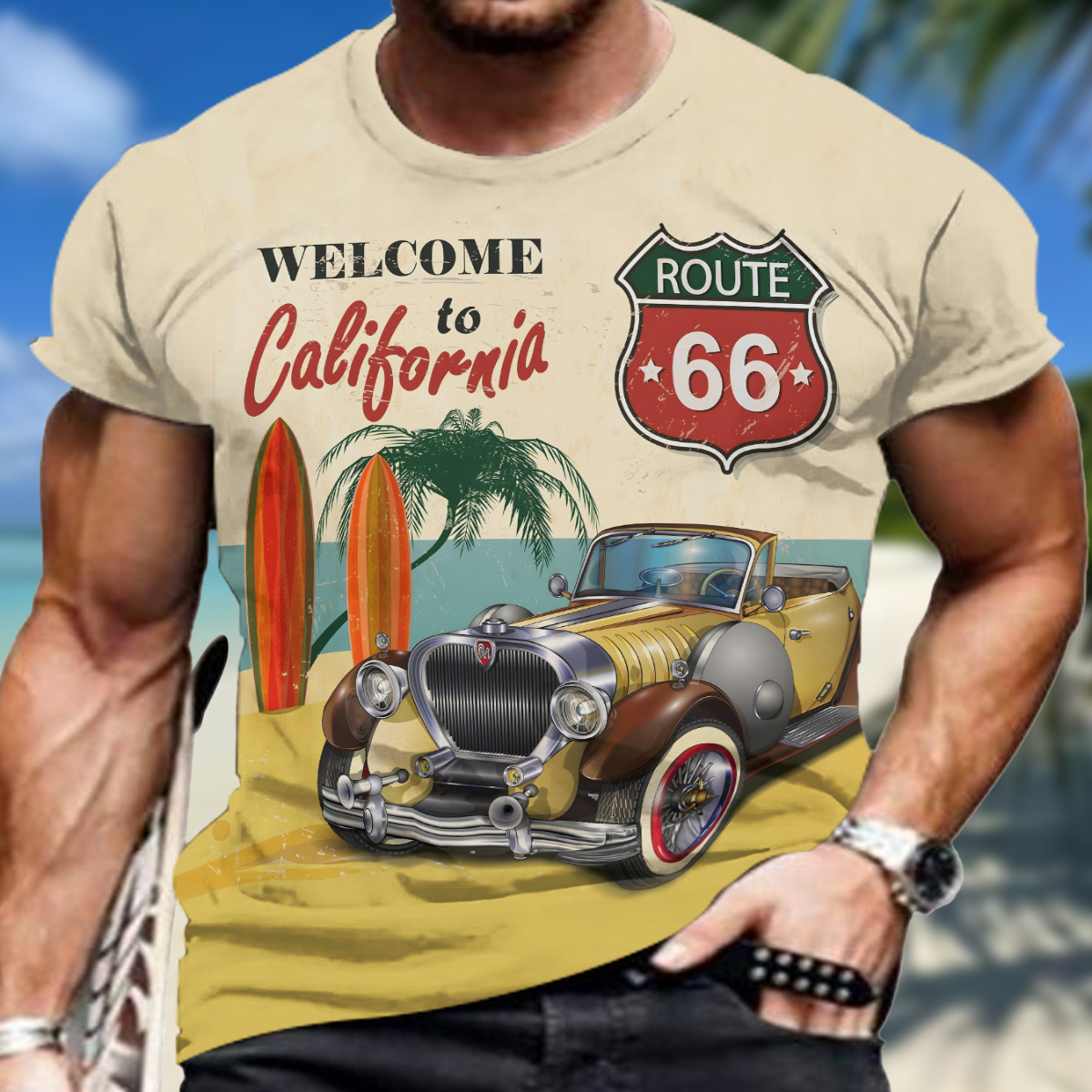 

Men's Car Graphic Print T-shirt, Short Sleeve Crew Neck Tee, Men's Clothing For Summer Outdoor