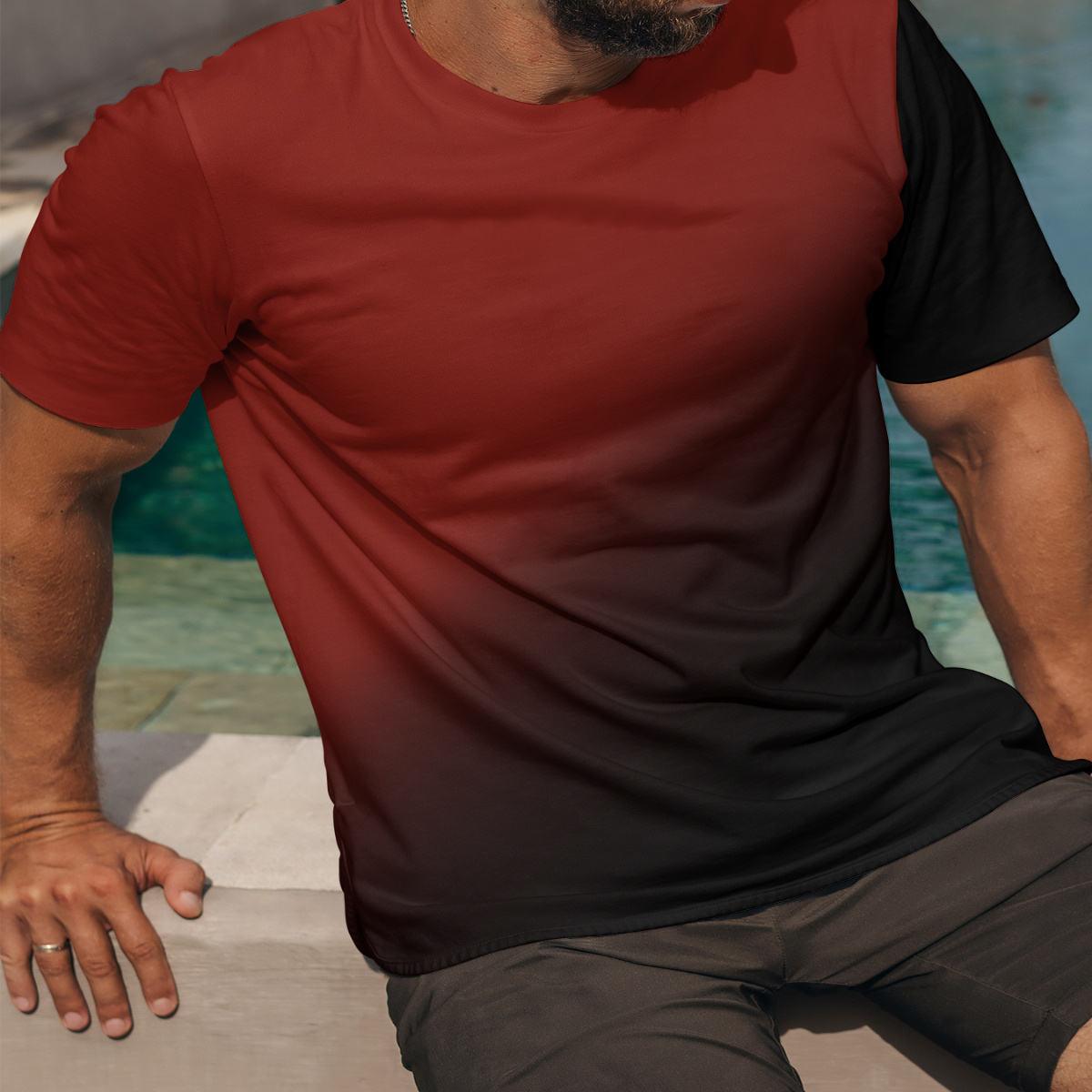 

Men's Gradient Color T-shirt, Short Sleeve Crew Neck Tee, Men's Clothing For Summer Outdoor