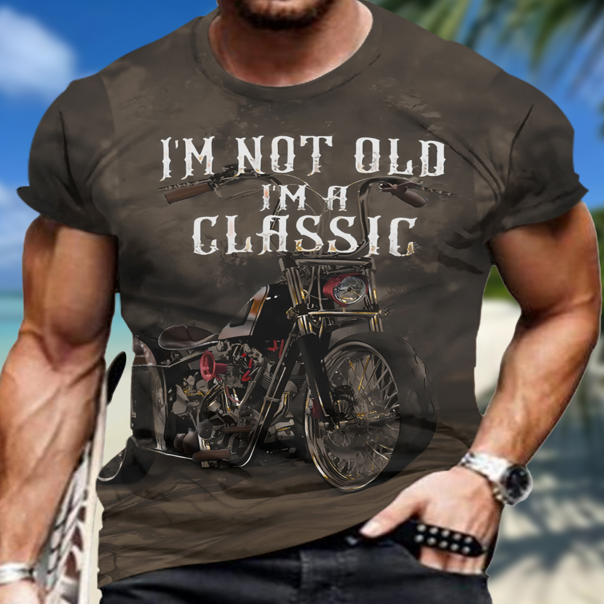 

Men's Motorcycle Graphic Print T-shirt, Short Sleeve Crew Neck Tee, Men's Clothing For Summer Outdoor