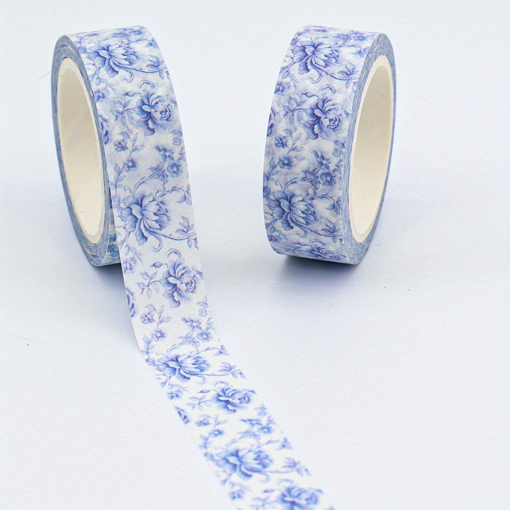 Image of 1 Roll 10m X 15mm Spring-themed Washi Tape, Creative Masking Tape, Vintage Blue Floral Scrapbooking Decor, Journal Decoration, Tape Stickers