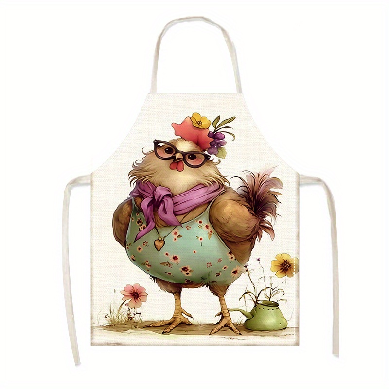 

1pc Fashionable Farmhouse Chicken Print 100% Linen Apron - Woven, Durable, Stain-resistant Kitchen Cooking Apron For Home, Work, And Party, Breathable Oil-proof Sleeveless Bib Apron For Adults