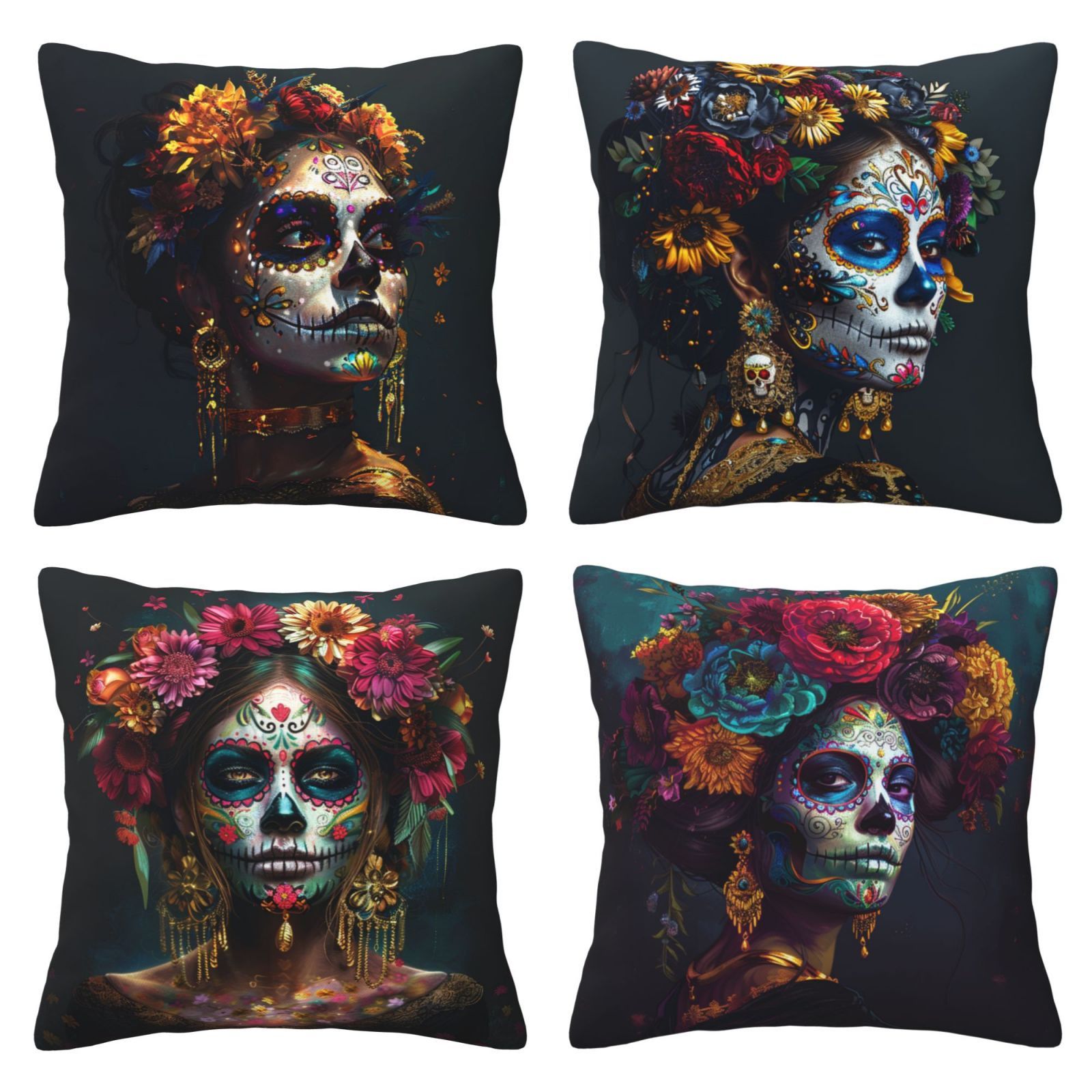 

Housses de Coussin Décoratives Crâne du Jour des Morts - Ensemble de 4 pièces, Peluche Douce, Fermeture Éclair, Lavable en Machine, Parfaites pour Canapé & Décoration de la Maison, 18x18 Pouces